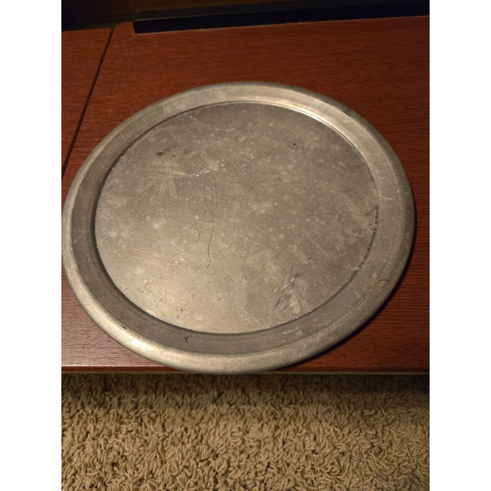 Vintage Aluminum Pizza Pan Round Tray Rustic Kitchenware Industrial Decor 12in
